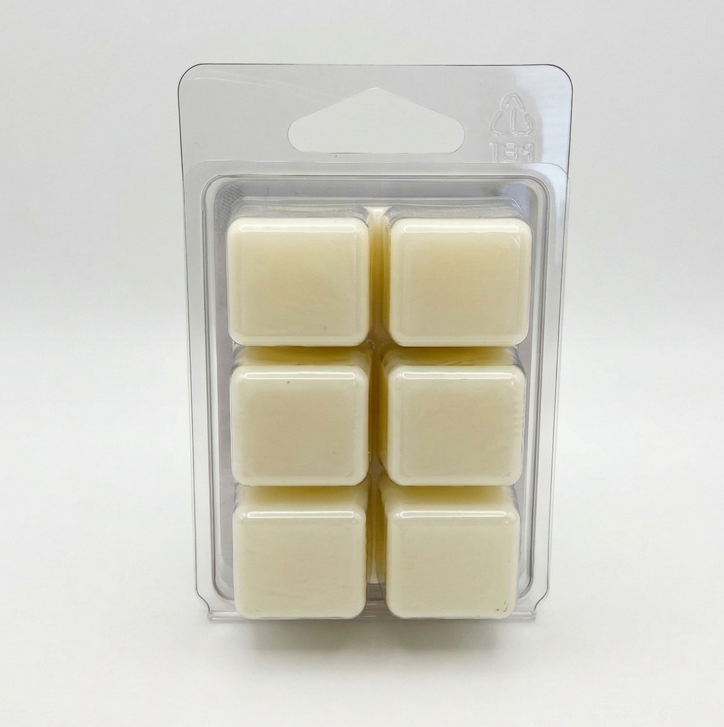 Pack of six square Scentarama Baby Powder wax melts in clear packaging on a white background