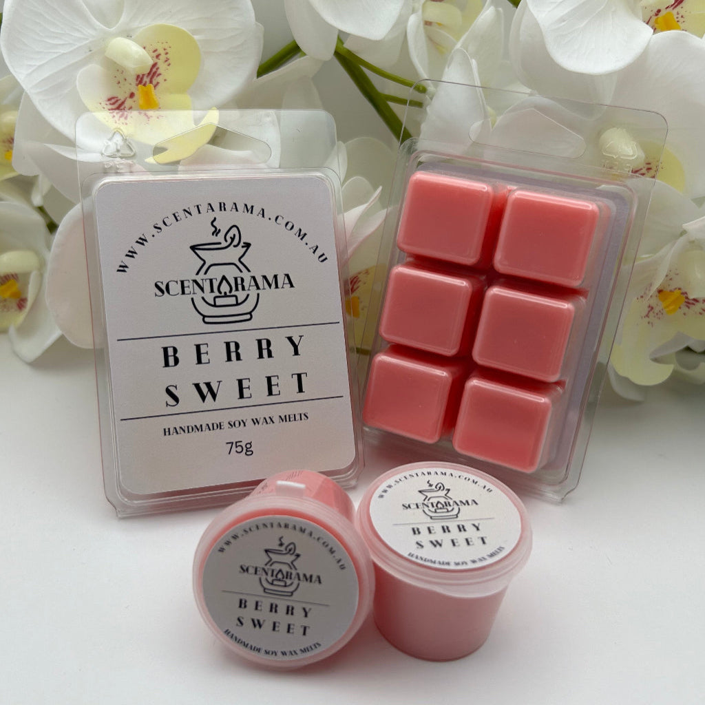 Berry Sweet Clamshell and Mini Pot Soy Wax Melt Product Photos