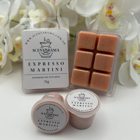 Expresso Martini Clamshell wax melts and mini pot wax melts