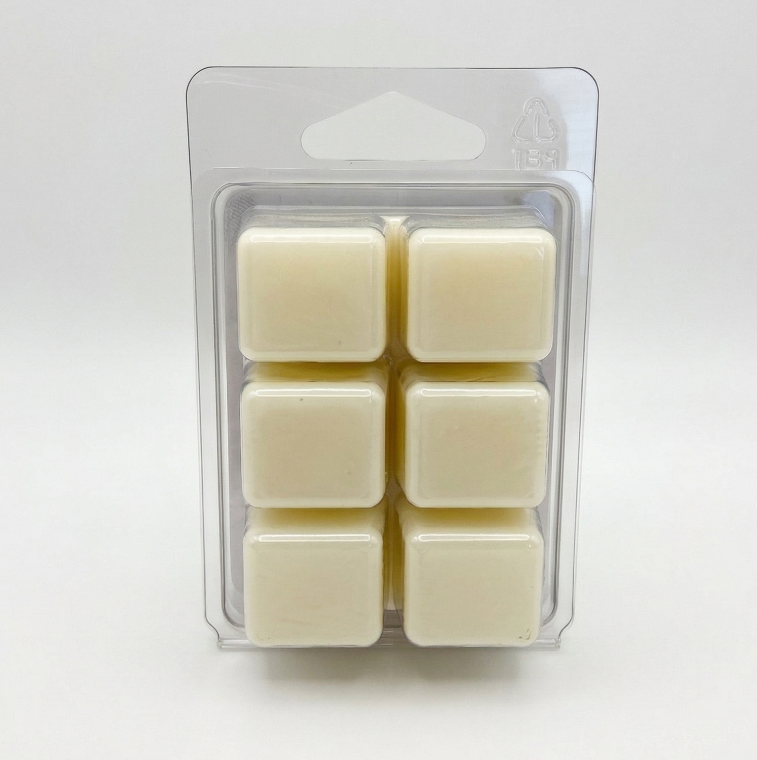 Pack of six square Scentarama Baby Powder wax melts in clear packaging on a white background