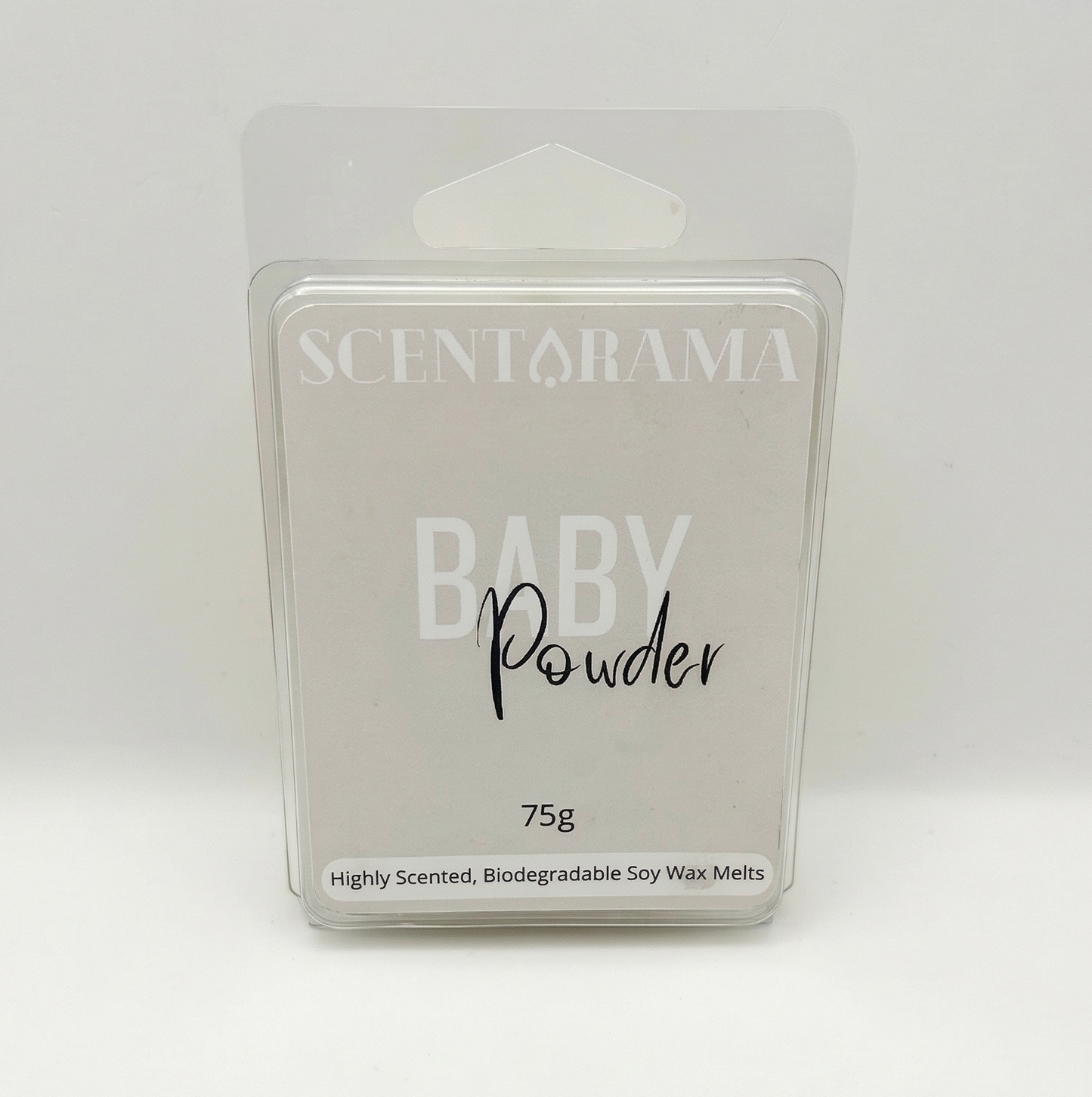 Scentarama Baby Powder wax melt packaging on a white background