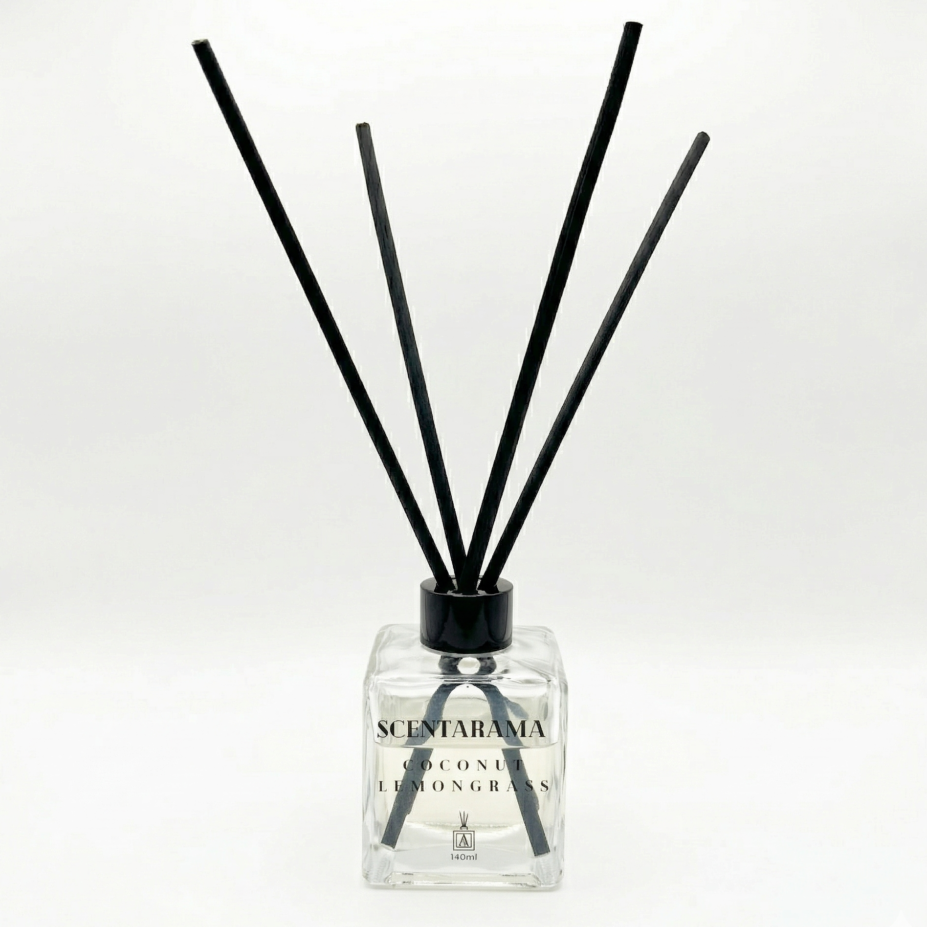 Scentarama diffuser with black sticks on a white background