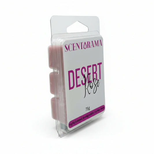 Scentarama Desert Rose scented wax melts in a clear plastic clamshell package with a white and magenta label.