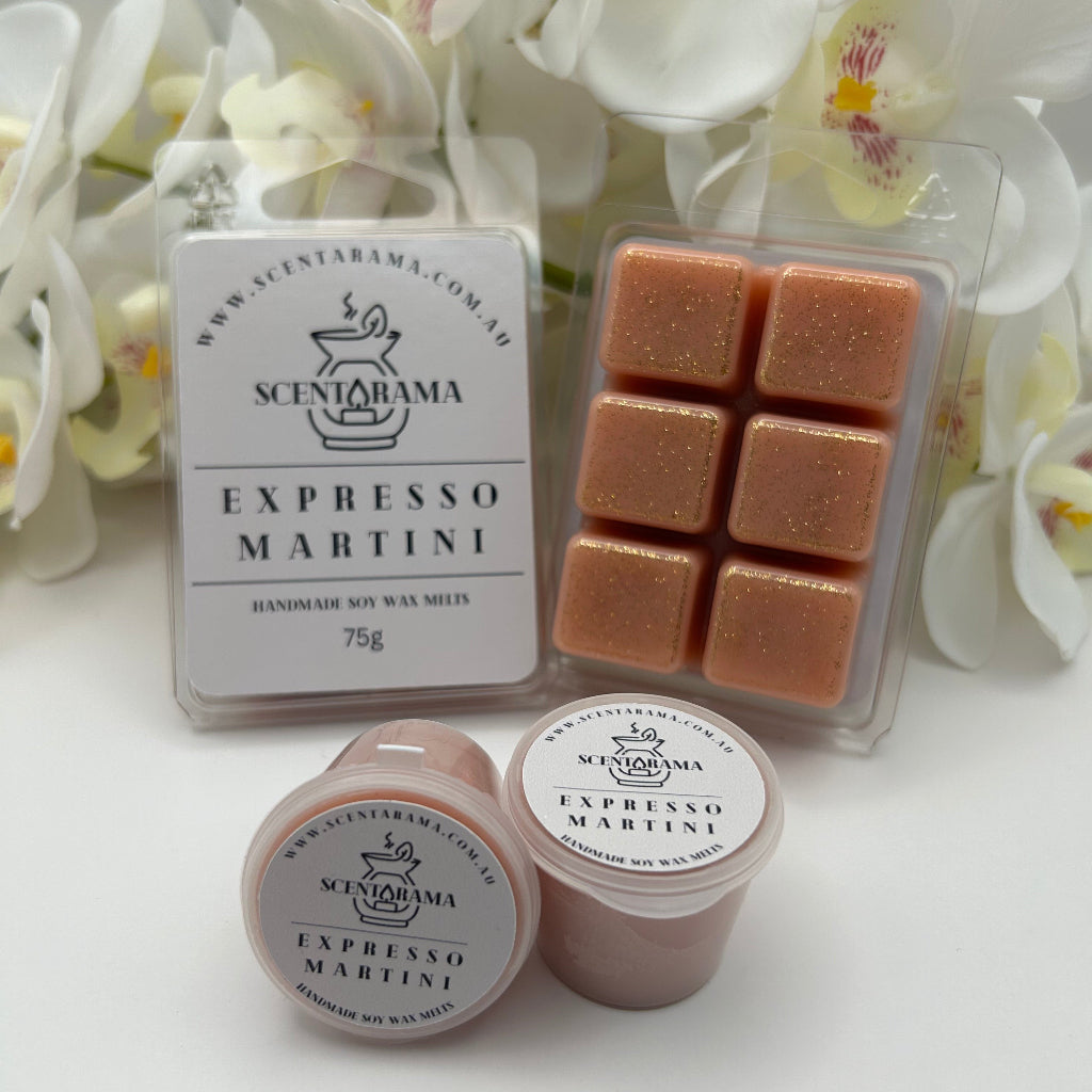 Expresso Martini Clamshell wax melts and mini pot wax melts