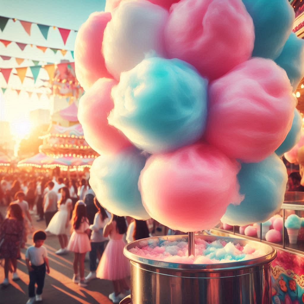 Fairy Floss in a fairground AI Image to depict  wax melt scent