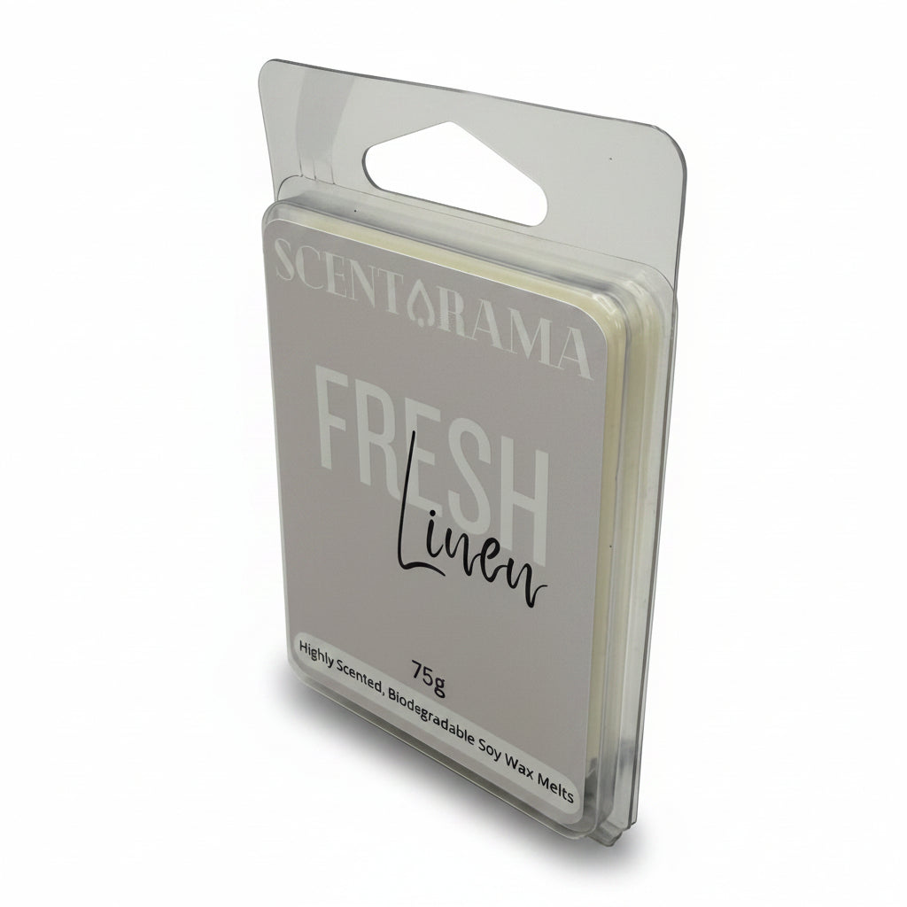Fresh Linen Soy Wax Melts by Scentarama Product Photo Left Side View on white background