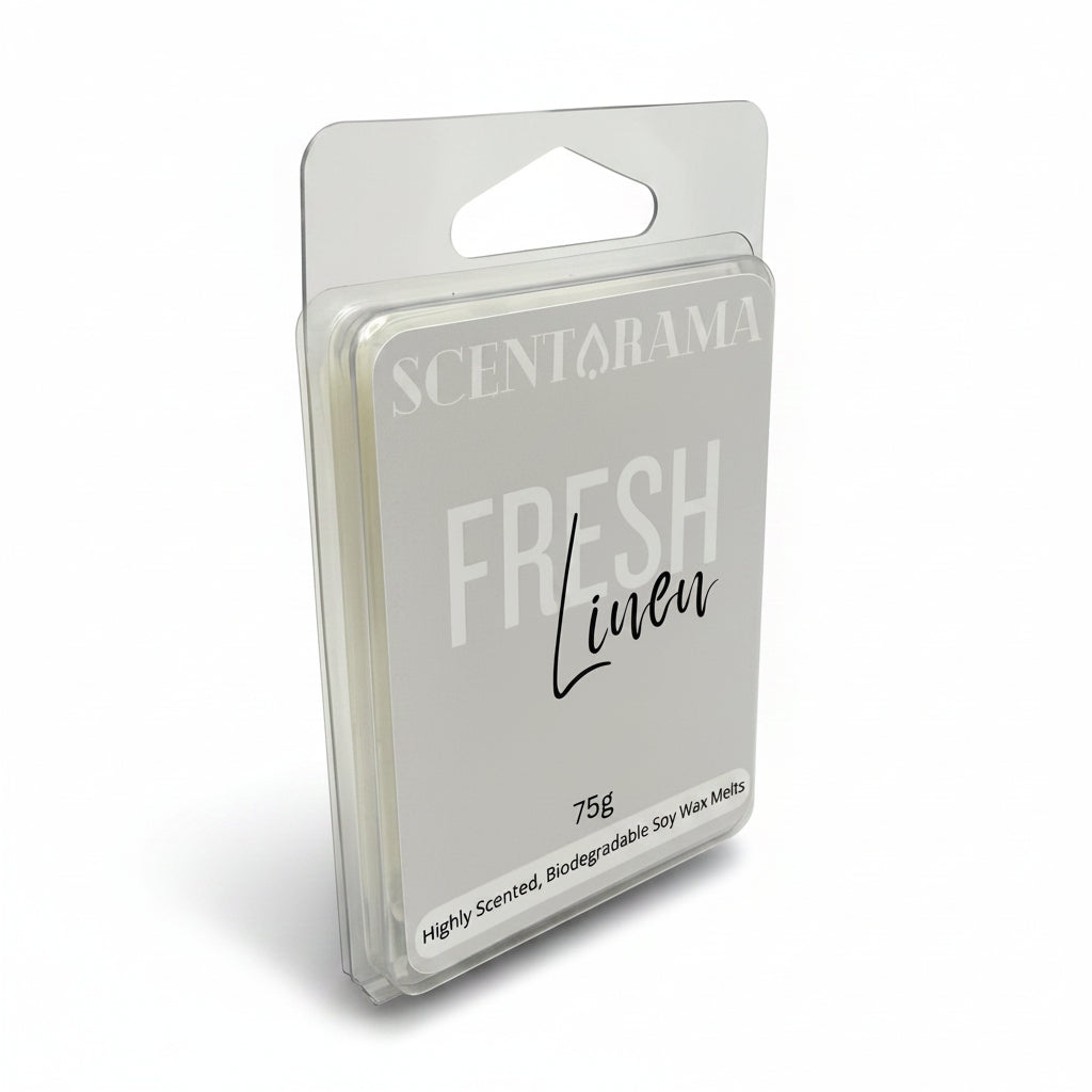 Fresh Linen Soy Wax Melts by Scentarama Right side view of melts on white background.
