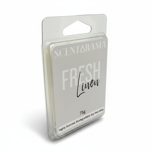 Fresh Linen Soy Wax Melts by Scentarama Right side view of melts on white background.