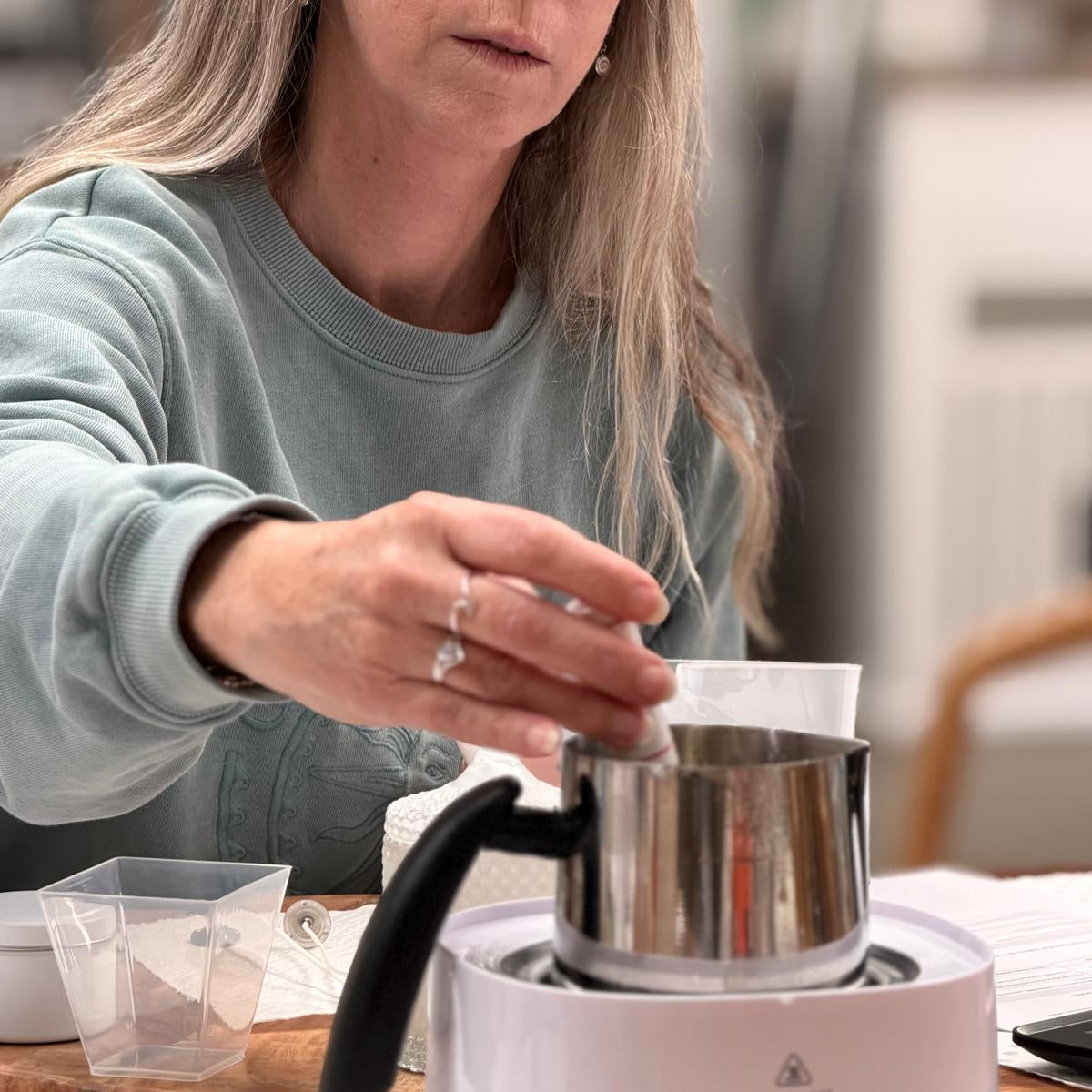 Lady Making a Candle at Scentarama Candle Making Class at Morrissey Blinds and Interiors