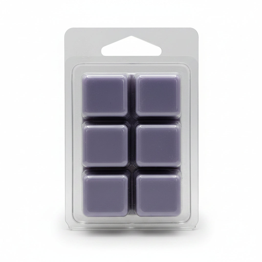 Six lavender purple square wax melts by Scentarama in a clear plastic clamshell package, displayed against a neutral light gray background.