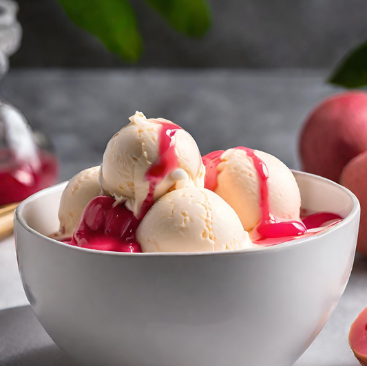Lychee and Guava AI Image of Ice cream with coulis drizzle to depict the wax melt scent