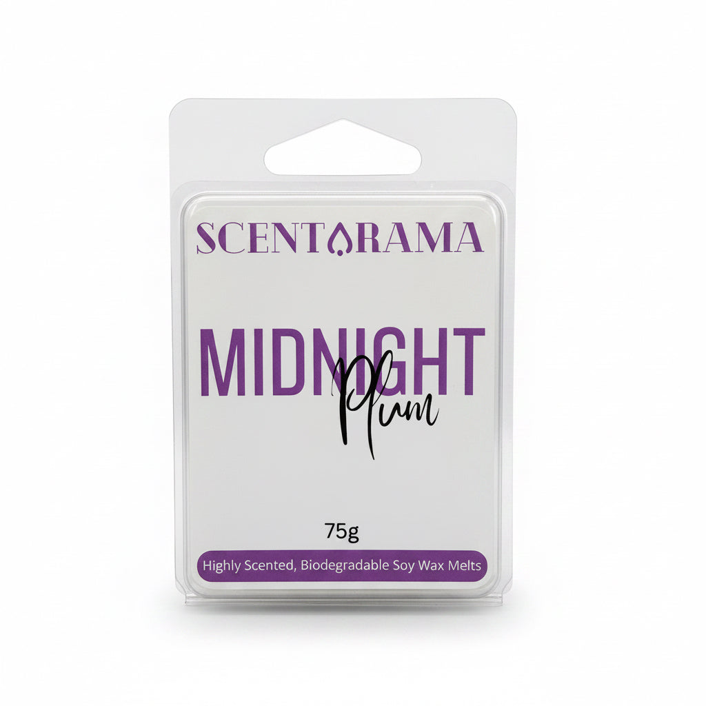 Scentarama Midnight Plum soy wax melts in packaging on a white background