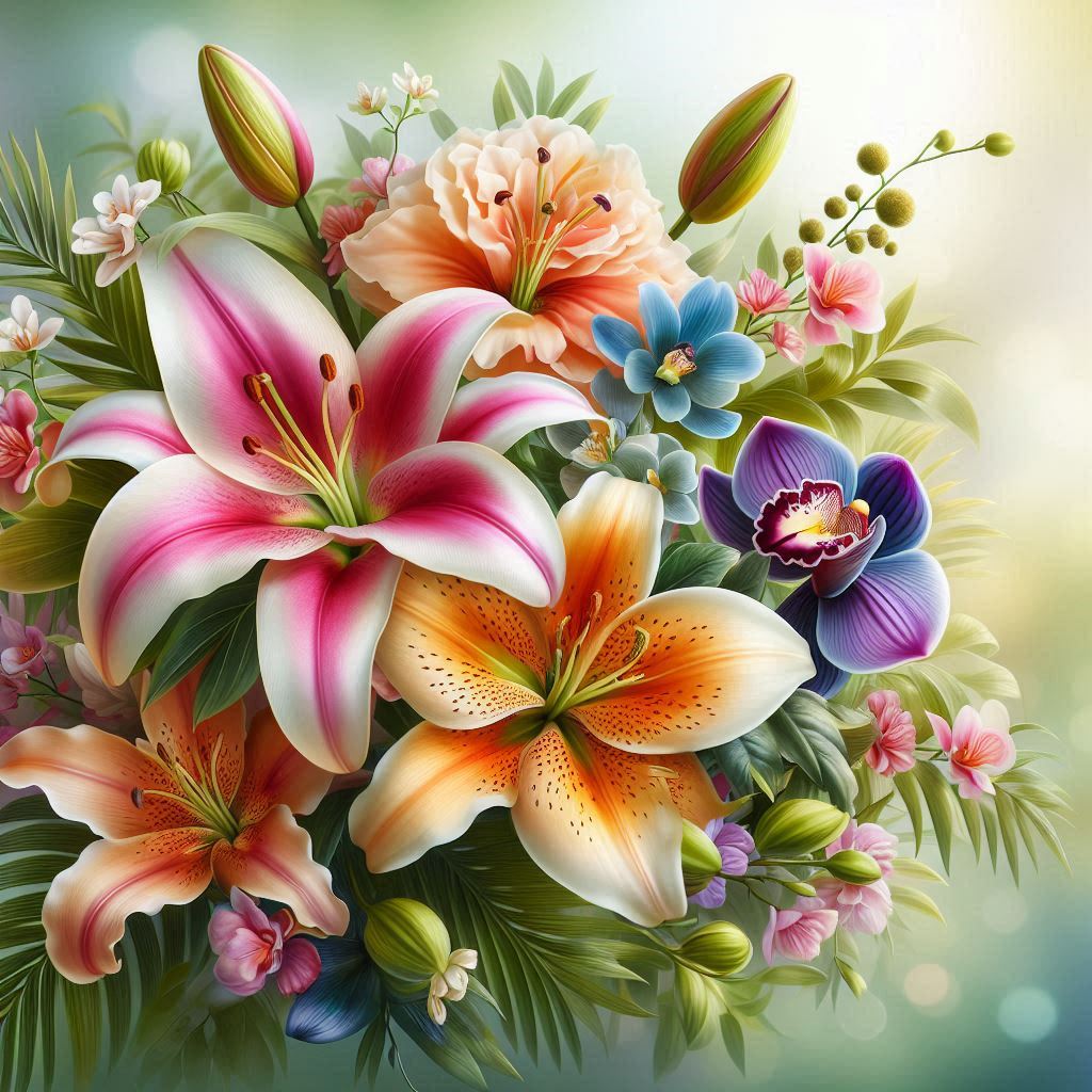 Orchids and Lillies in a flower arrangement AI Image to depict the scent of Orchids and Lillies Wax Melt Scent