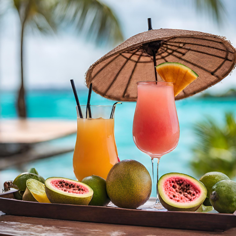 Coctails in a tropical location AI Image to depict Passionfruit Guava Scented Wax Melts