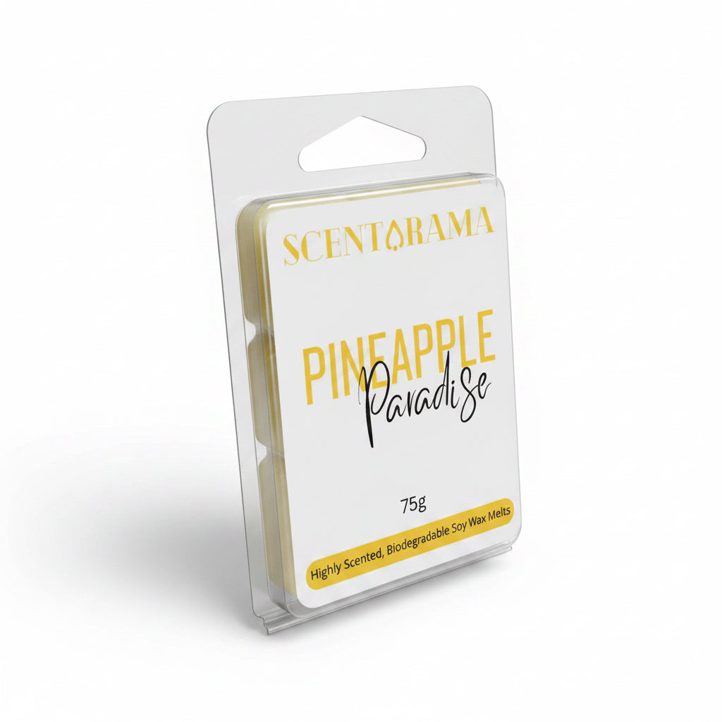 Pineapple Paradise Soy Wax Melts by Scentarama in packaging with 'Pineapple Paradise' text on a white background