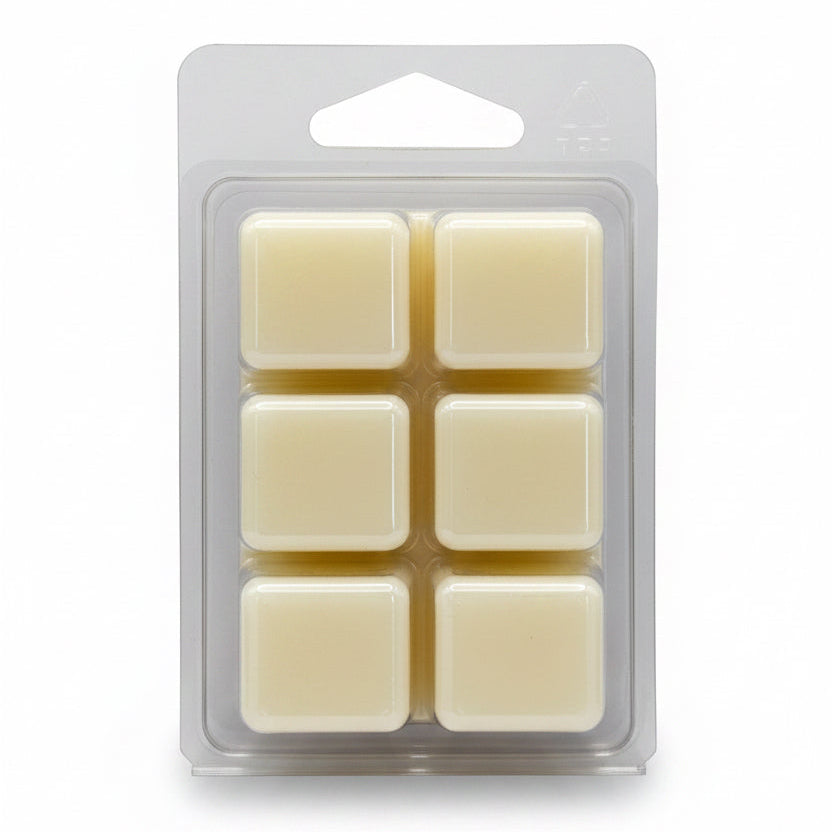 Pack of six square Scentarama wax melts in clear packaging on a white background