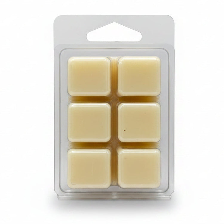 Six pale yellow Simply Vanilla by Scentarama soy wax melts in a clear plastic clamshell package, photographed against a neutral light gray background.
