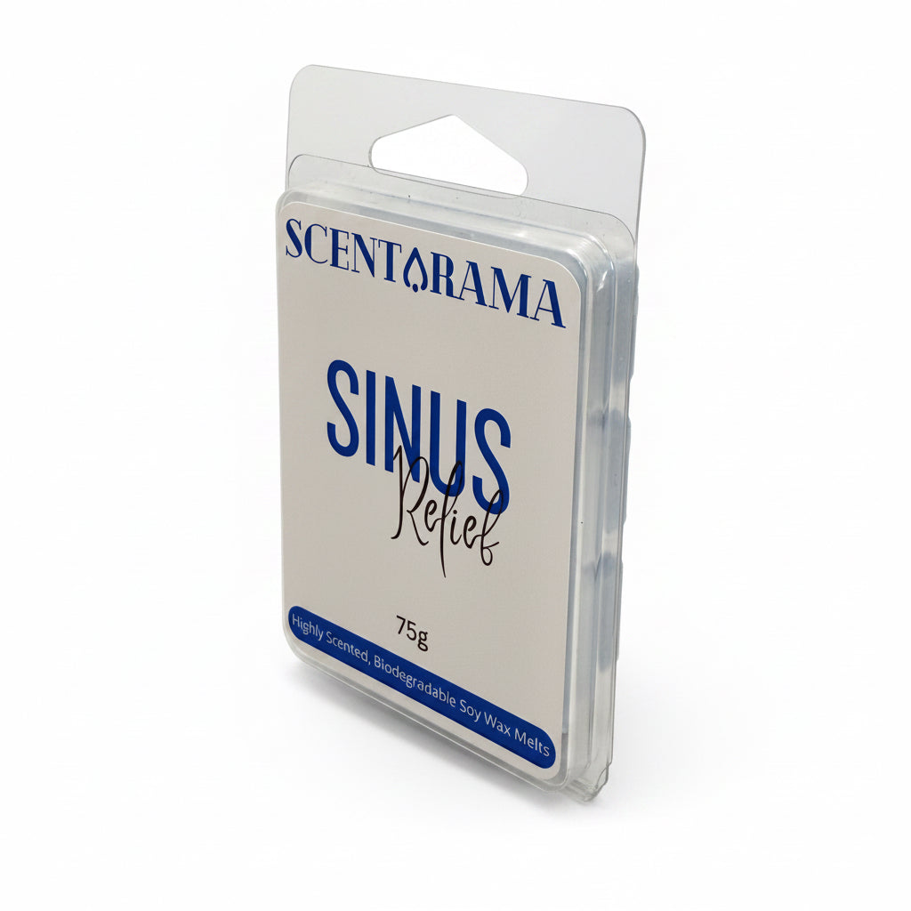 Pack of Scentarama Sinus Relief soy wax melts side view on a white background
