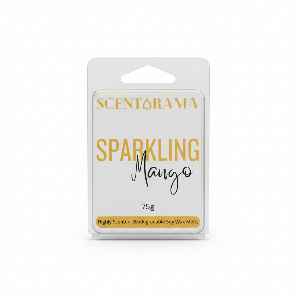 Scentarama sparkling mango soy wax melt package on a white background