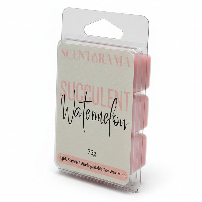 A package of Scentarama Succulent Watermelon soy wax melts in a clear clamshell pack with a white studio background.