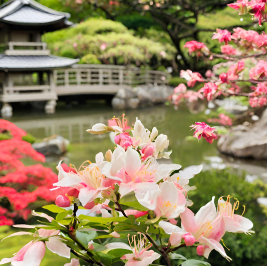 Japanese Garden AI Image to depict scent of Tokyo Blossoms soy wax melts